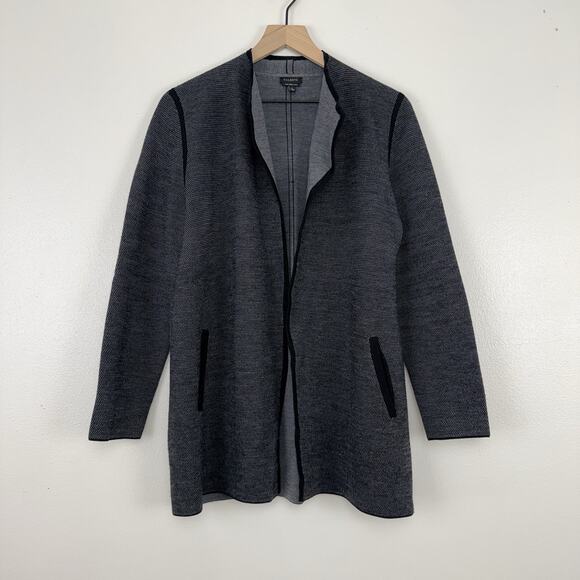 Talbots Pure Merino Wool Cardigan Jacket Womens Large Open Front Pockets Gray - Picture 4 of 14